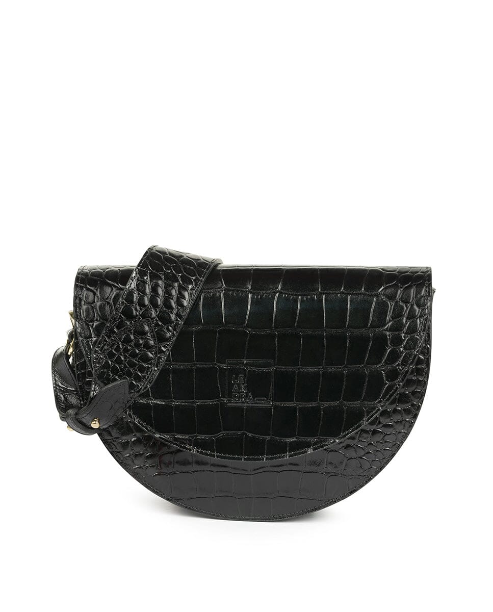 Crocodile print Leather saddle bag - Black Handbags Leandra 