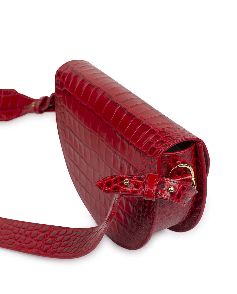 Crocodile print Leather saddle bag - Red Leather Leandra 
