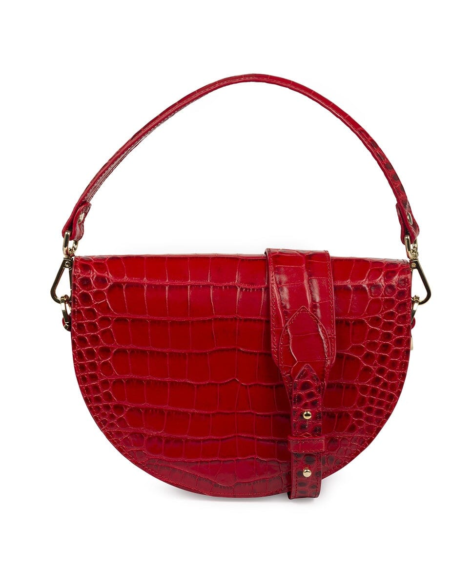 Crocodile print Leather saddle bag - Red Leather Leandra 