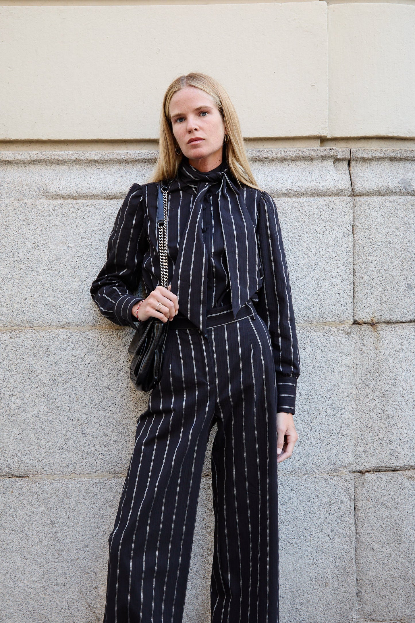 Black and Silver Striped Bow Shirt