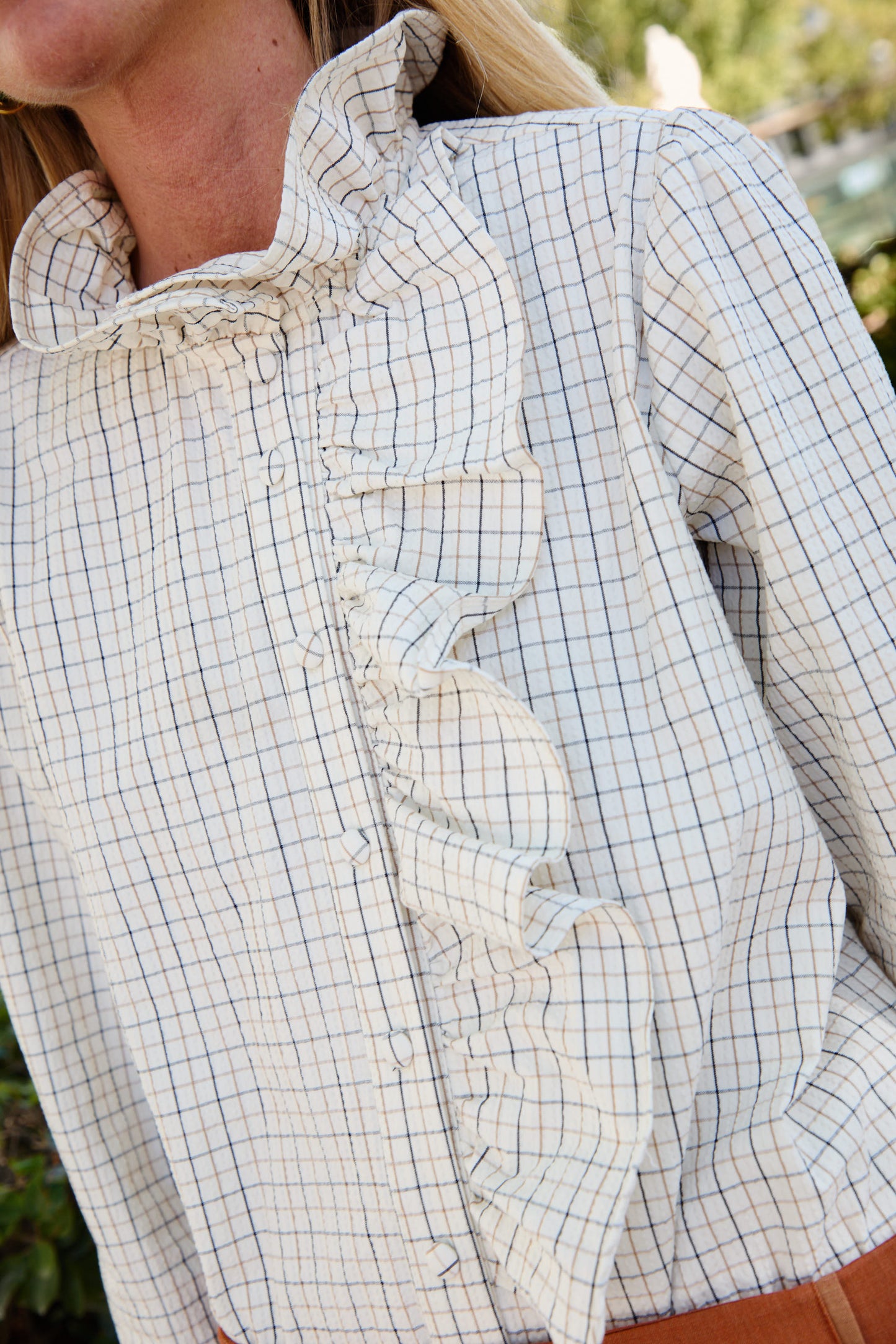 White Checkered Ruffle Shirt