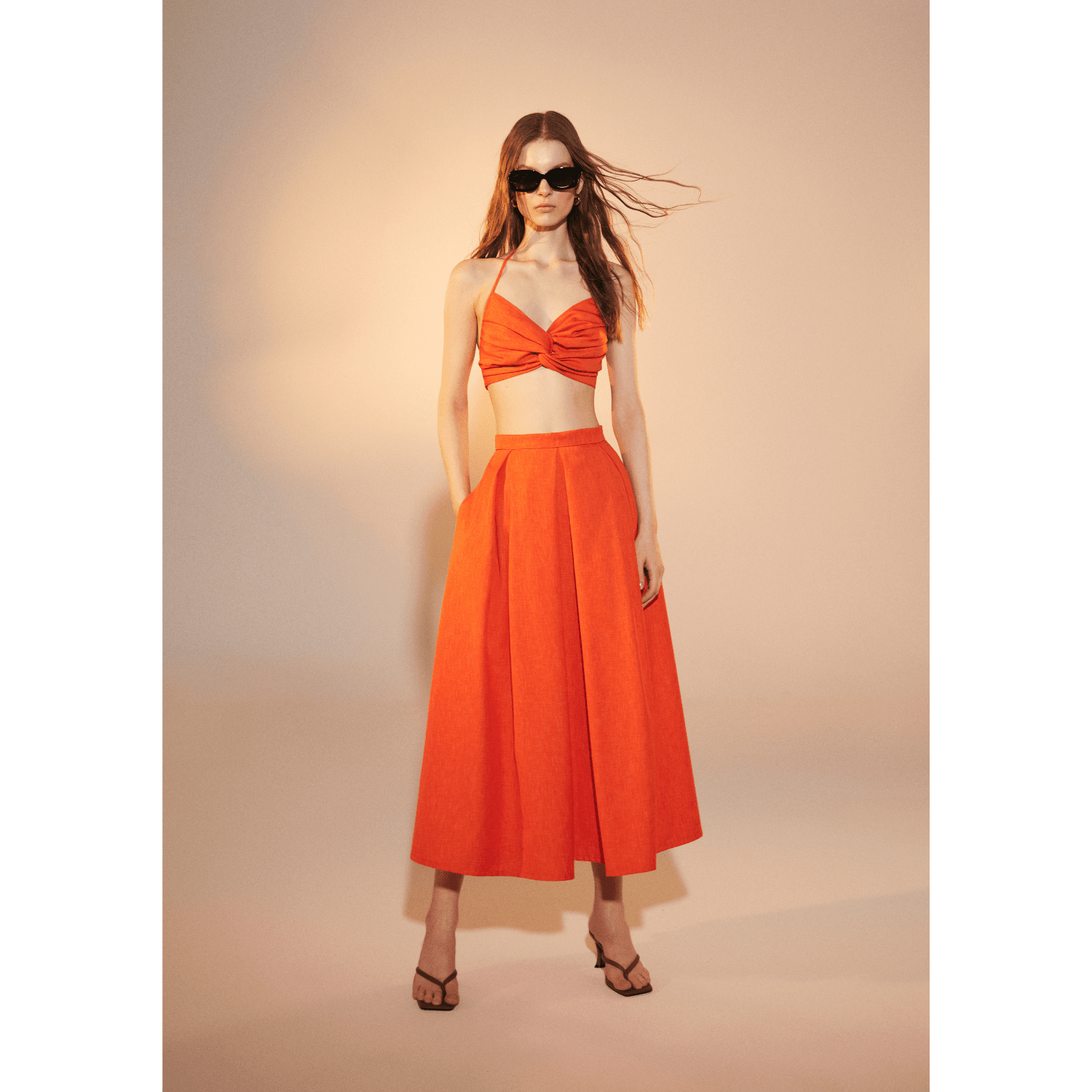 June Midi Skirt in Spicy Orange Skirts Nazli Ceren 