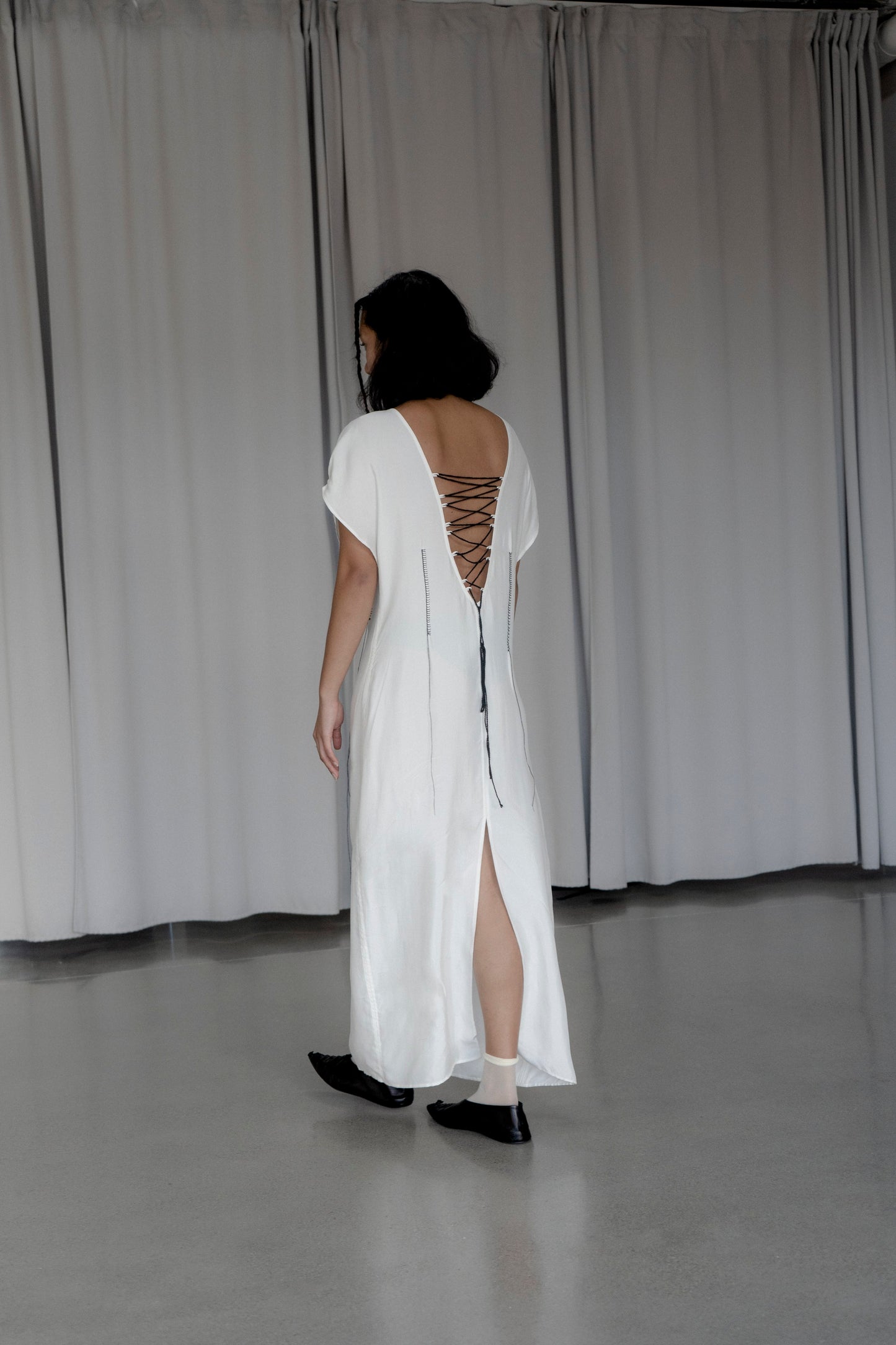 Leontovych White Cupro Handmade Embroidery Dress