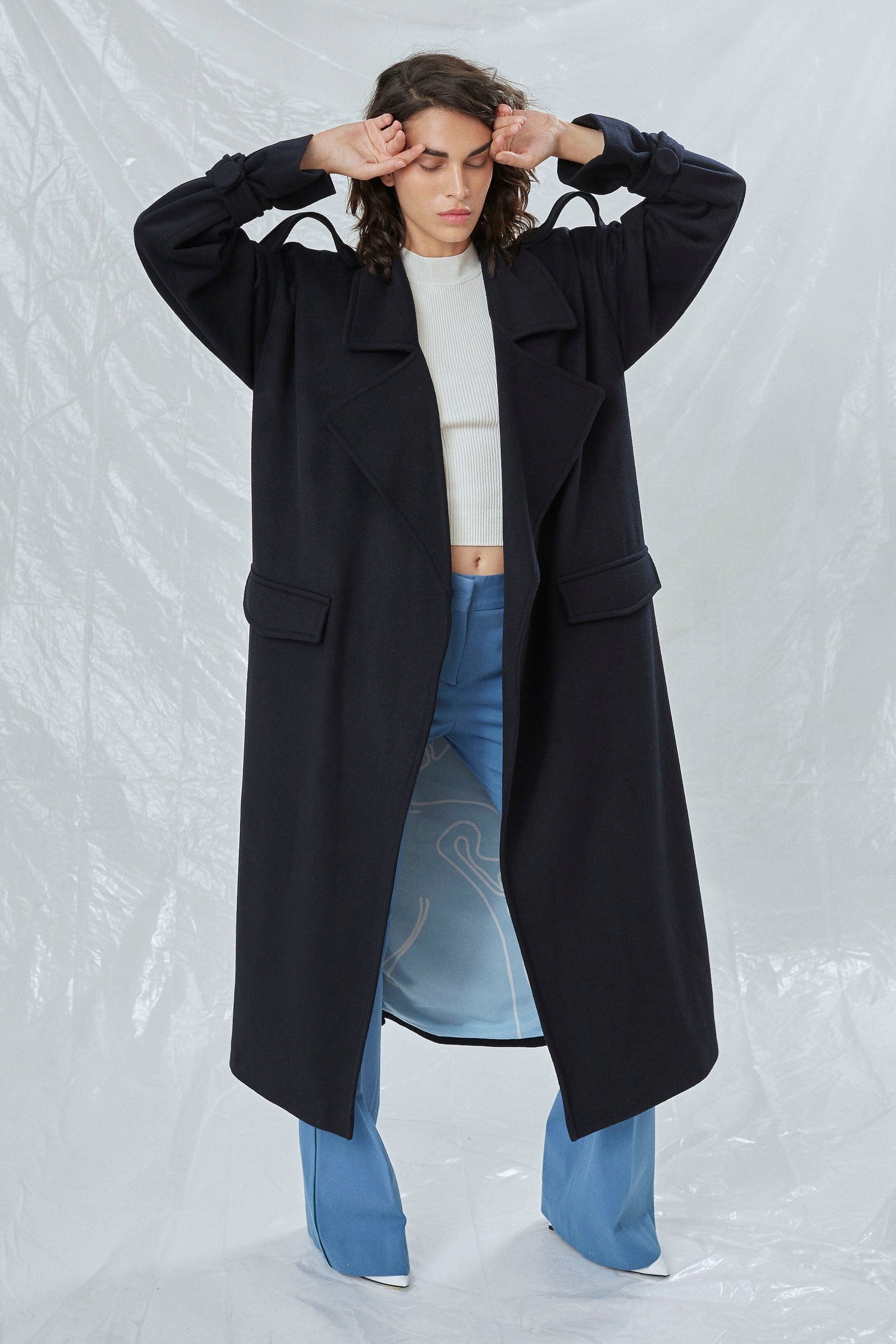 Laura Oversized Coat in Navy Blue Nazli Ceren 