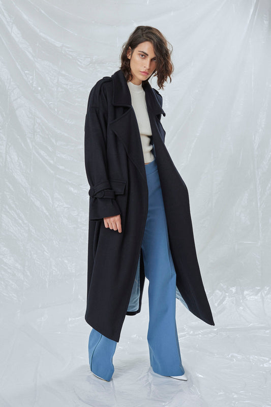 Laura Oversized Coat in Navy Blue Nazli Ceren 