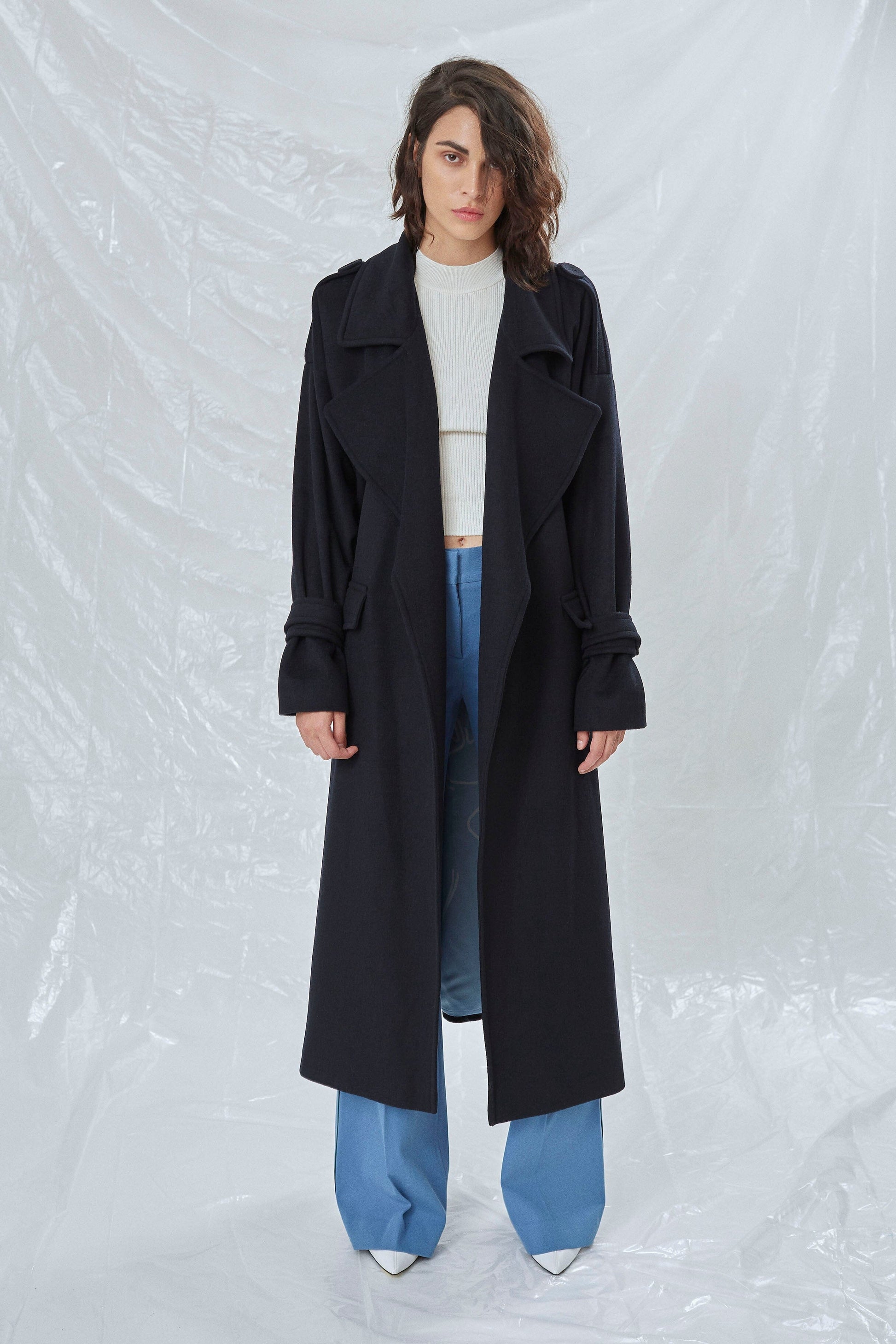 Laura Oversized Coat in Navy Blue Nazli Ceren 