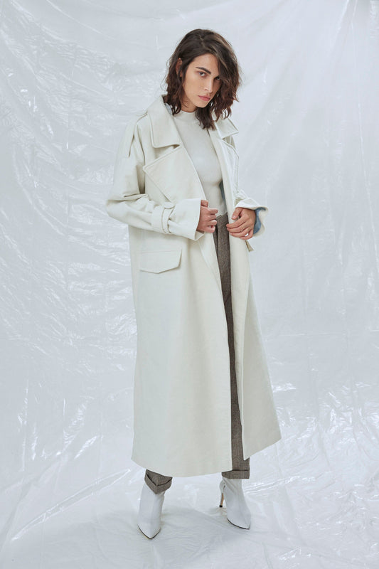 Laura Oversized Coat in White Nazli Ceren 