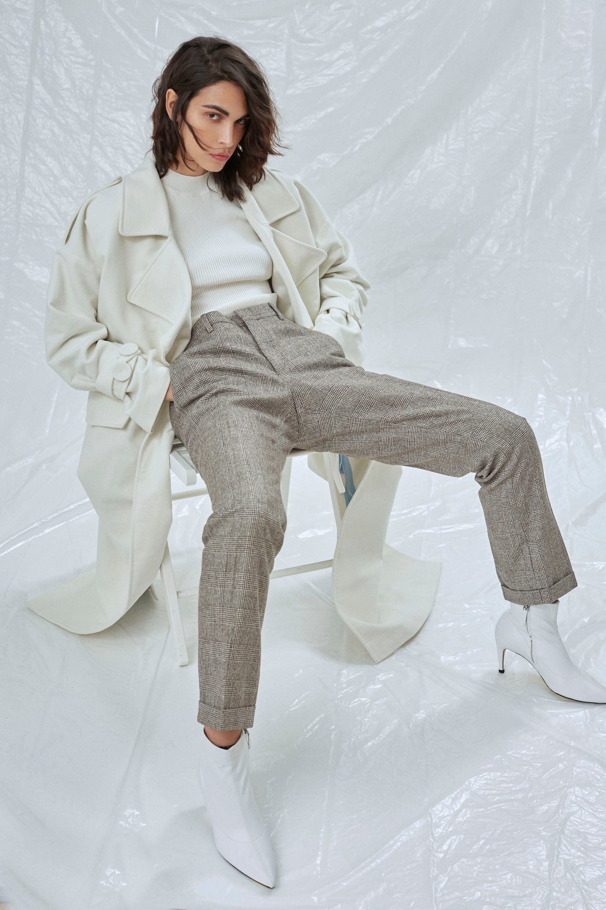 Laura Oversized Coat in White Nazli Ceren 