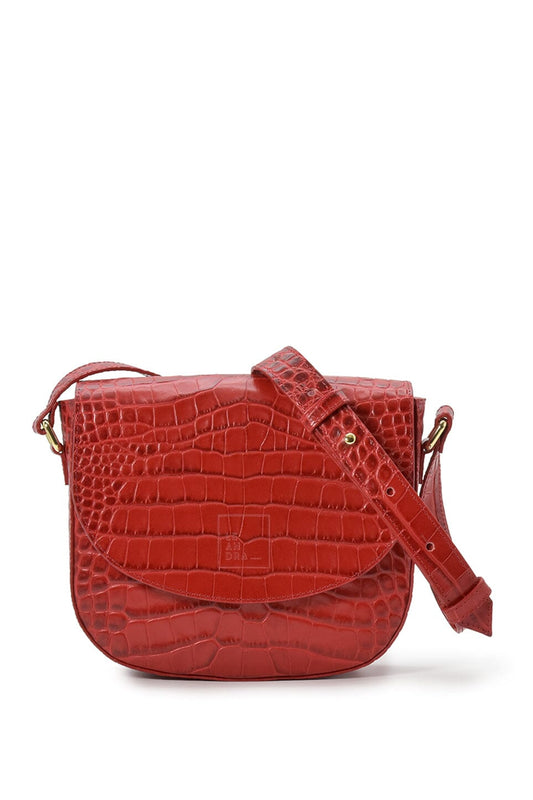 Leandra Red Coconut Embossed Leather Flap Crossbody Bag Handbags Leandra 