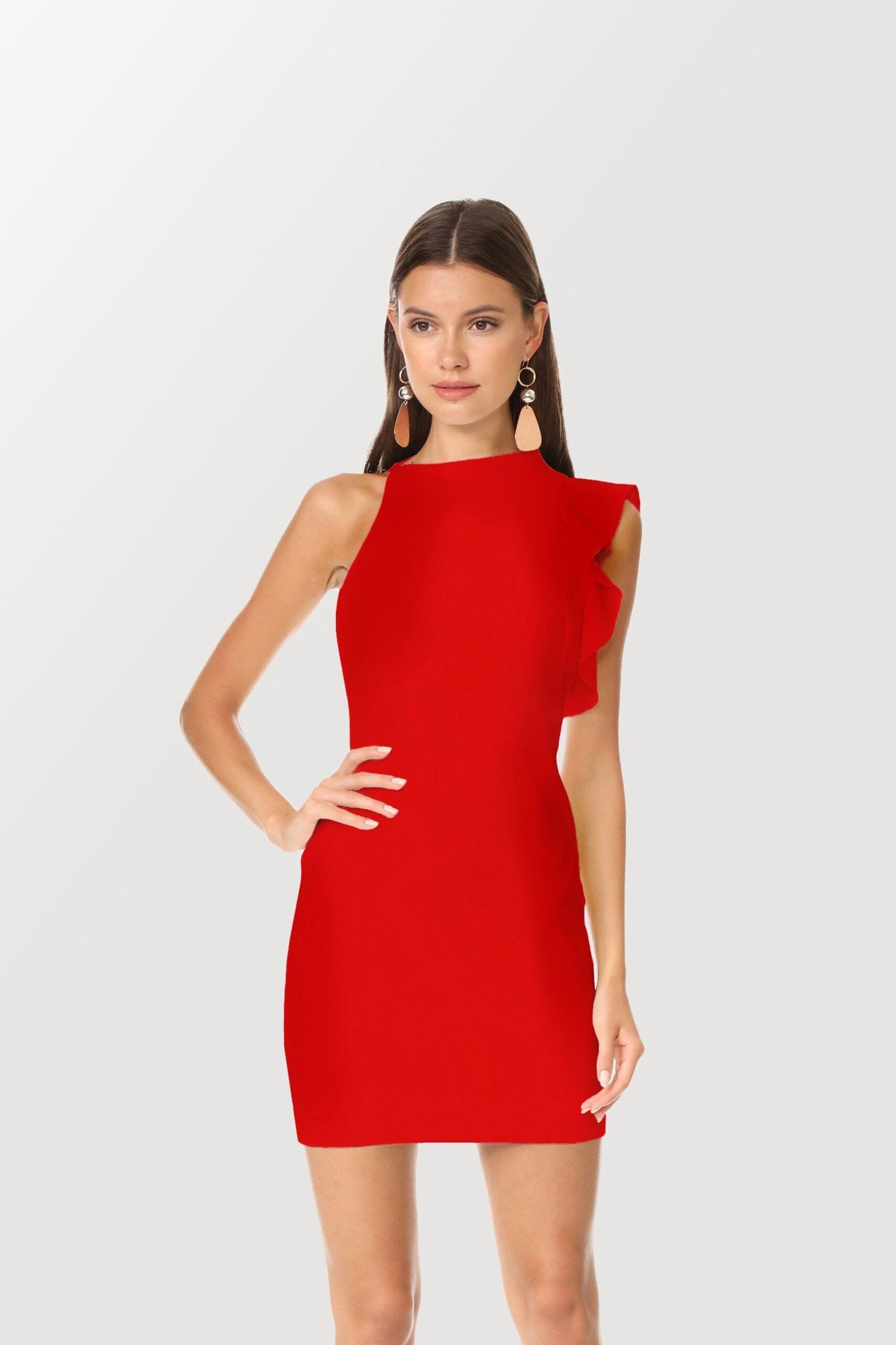 Lesi Red Ruffle Cocktail Mini Dress