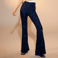 Maisy Sequin Flared Trousers in Midnight Blue Pants Nazli Ceren 