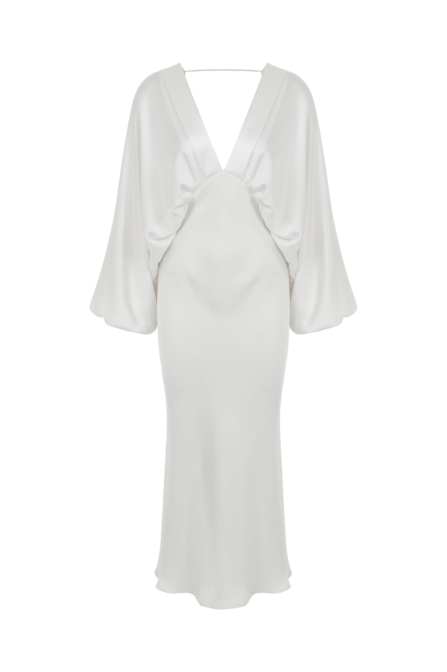 Mila V neck Satin Dress in White Nazli Ceren 