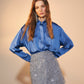 Ravenna Satin Shirt in French Blue Shirts & Tops Nazli Ceren 