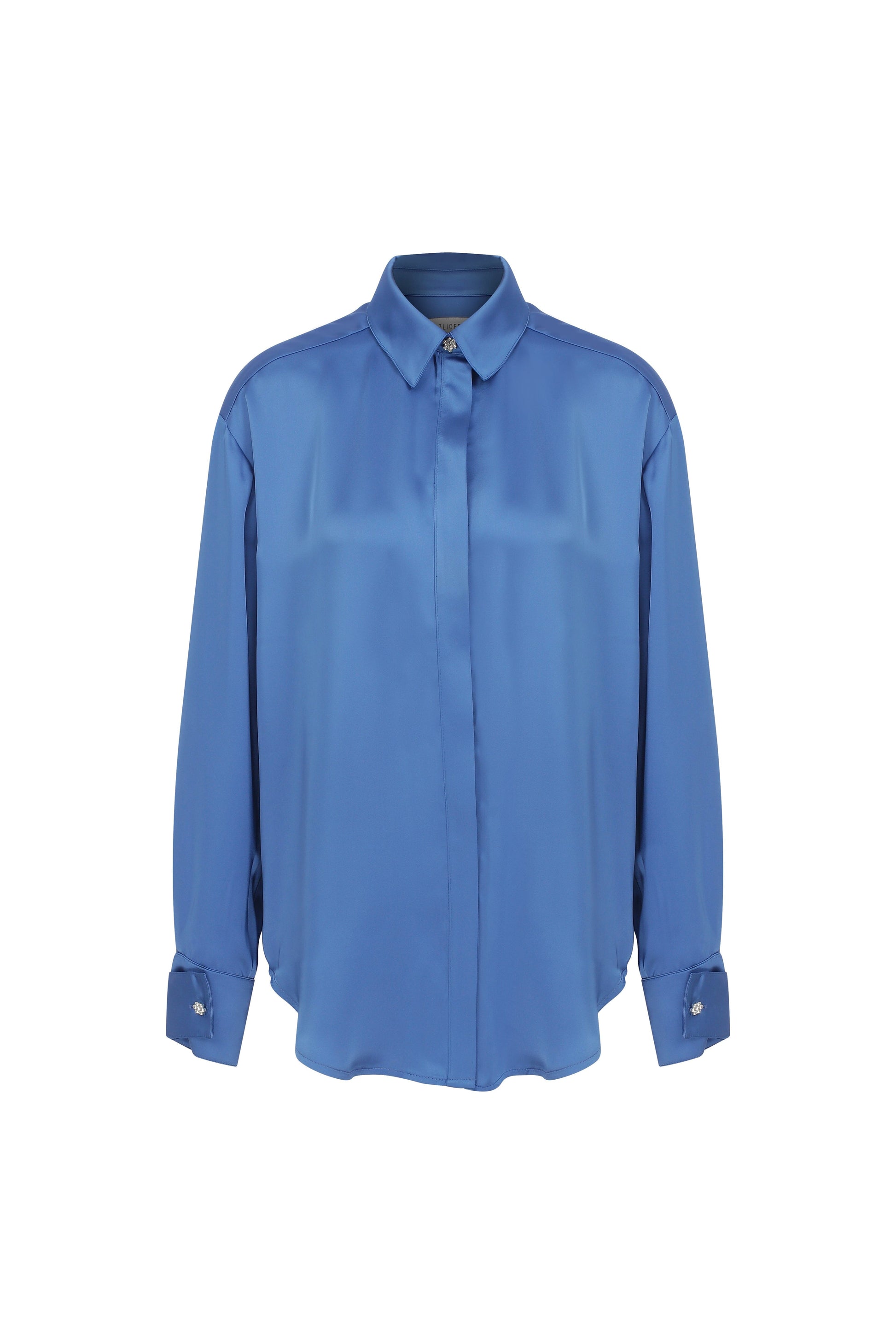 Ravenna Satin Shirt in French Blue LabelRow Ravenna Satin Shirt in French Blue LabelRow