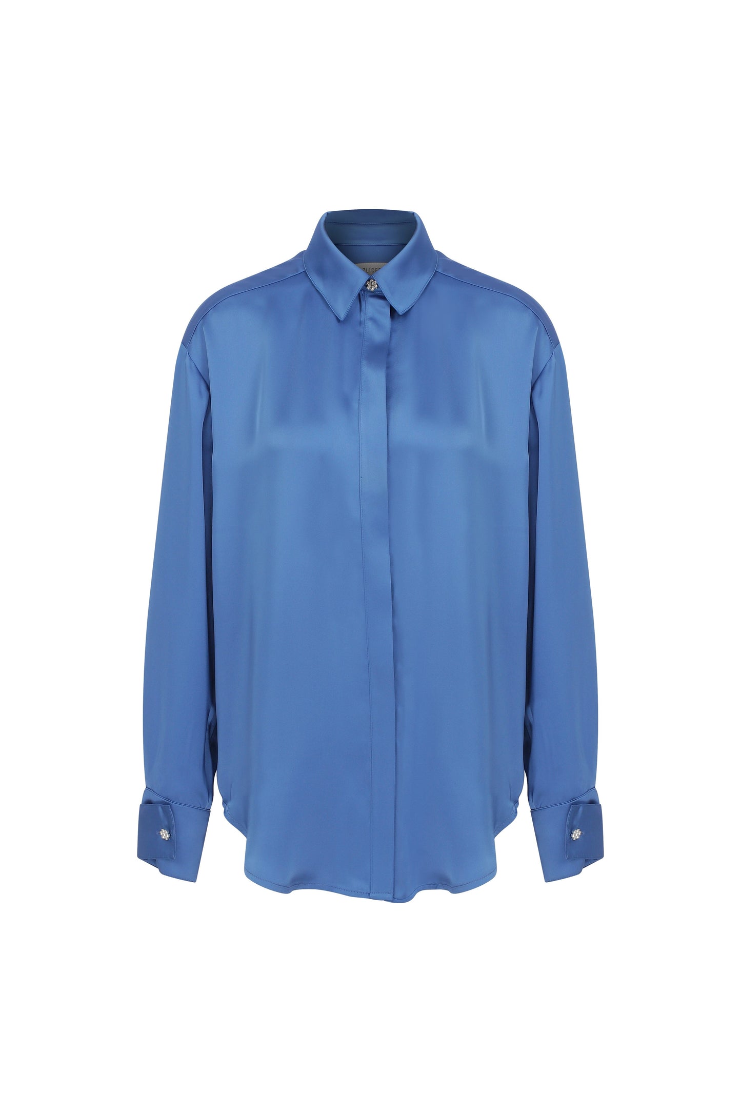 Ravenna Satin Shirt in French Blue Shirts & Tops Nazli Ceren 