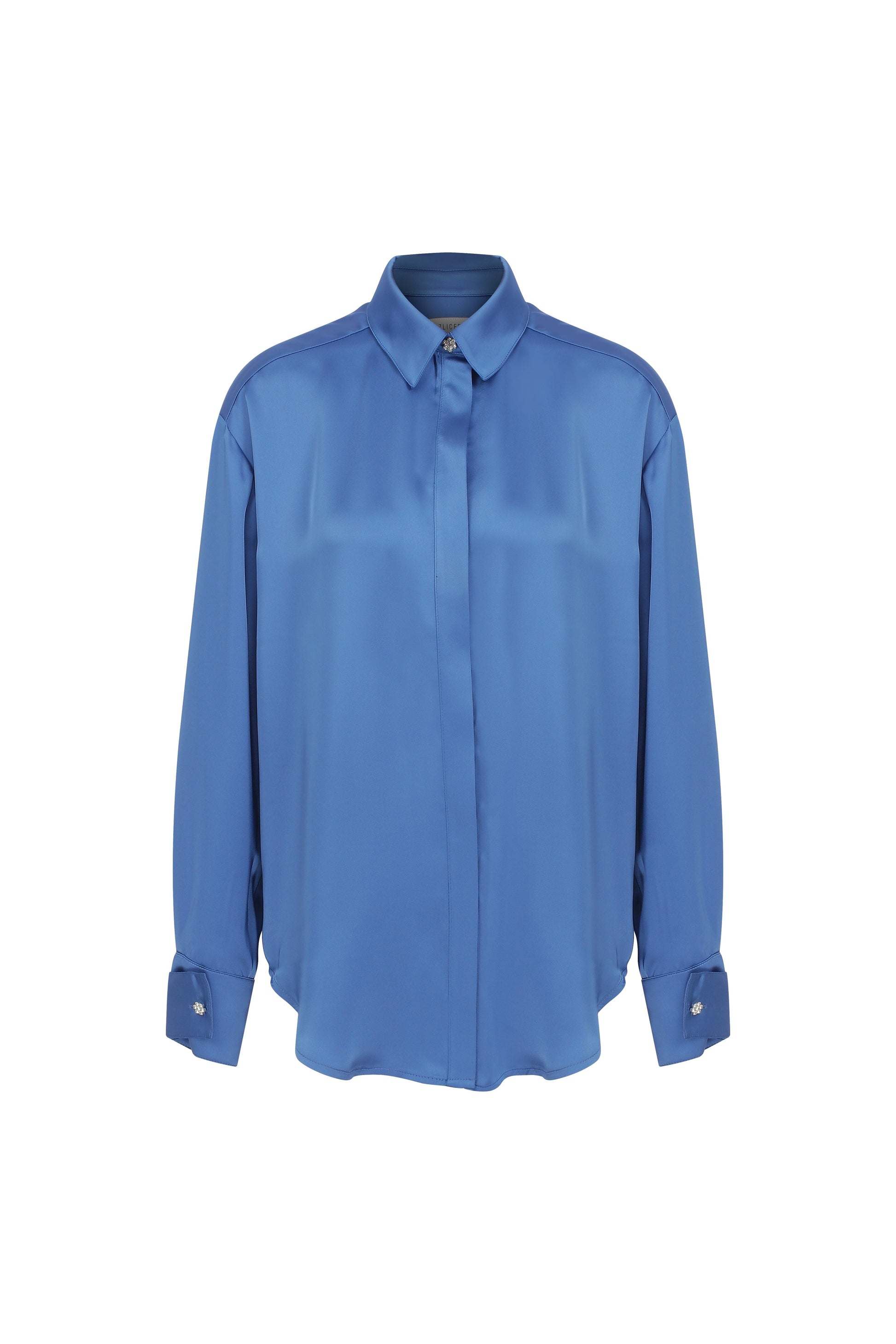 Ravenna Satin Shirt in French Blue Shirts & Tops Nazli Ceren 