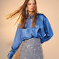 Ravenna Satin Shirt in French Blue Shirts & Tops Nazli Ceren 