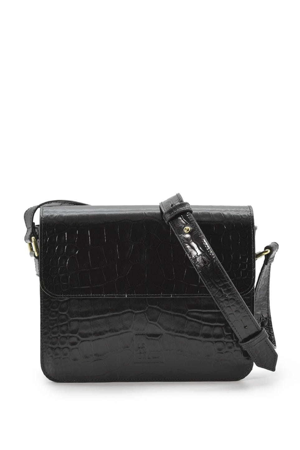 Square shoulder bag with printed black leather flap Crossbody Bags Leandra 