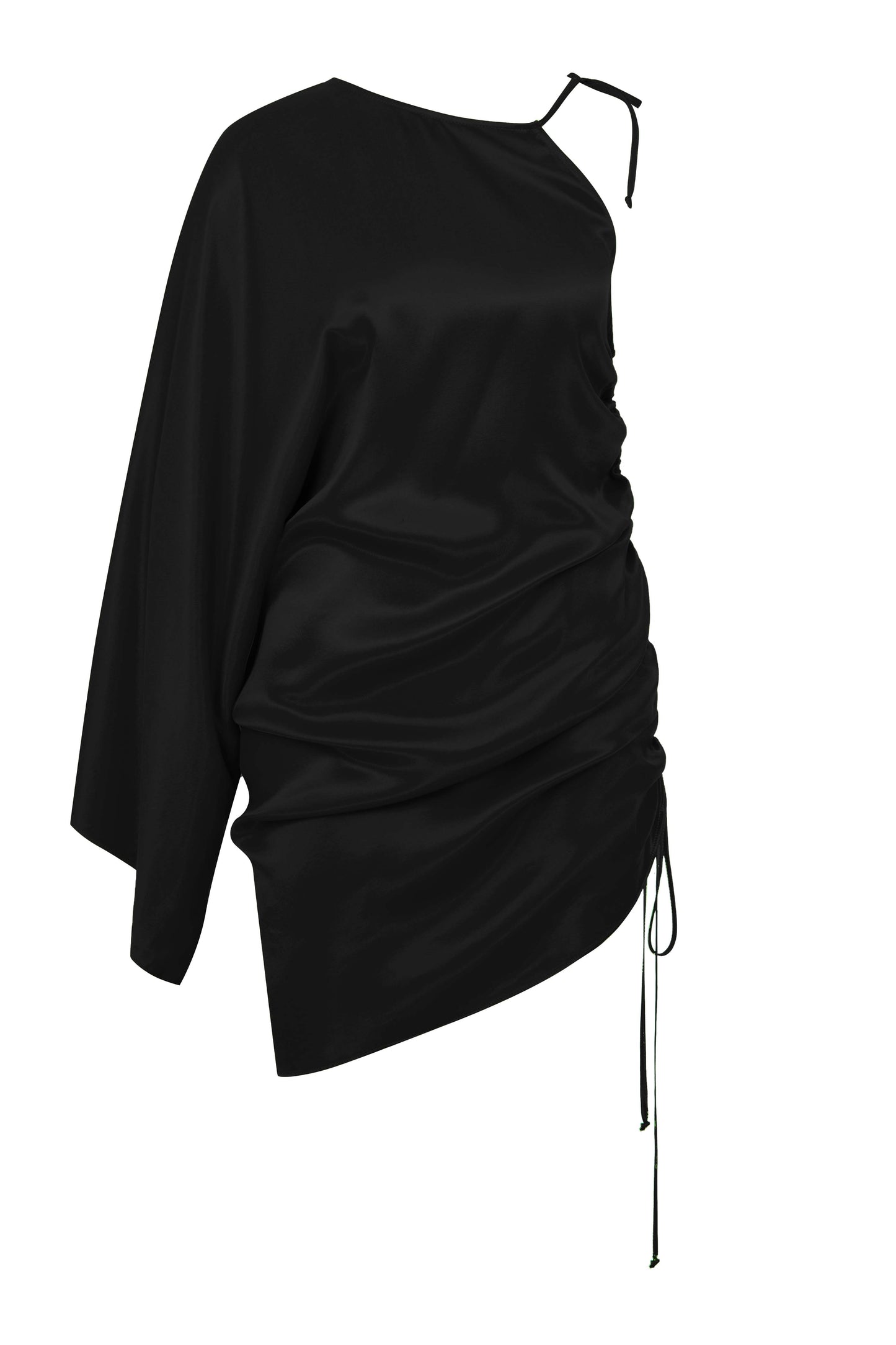 Rocha Asymmetric Mini Satin Dress in Black