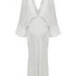 Mila V neck Satin Dress in White