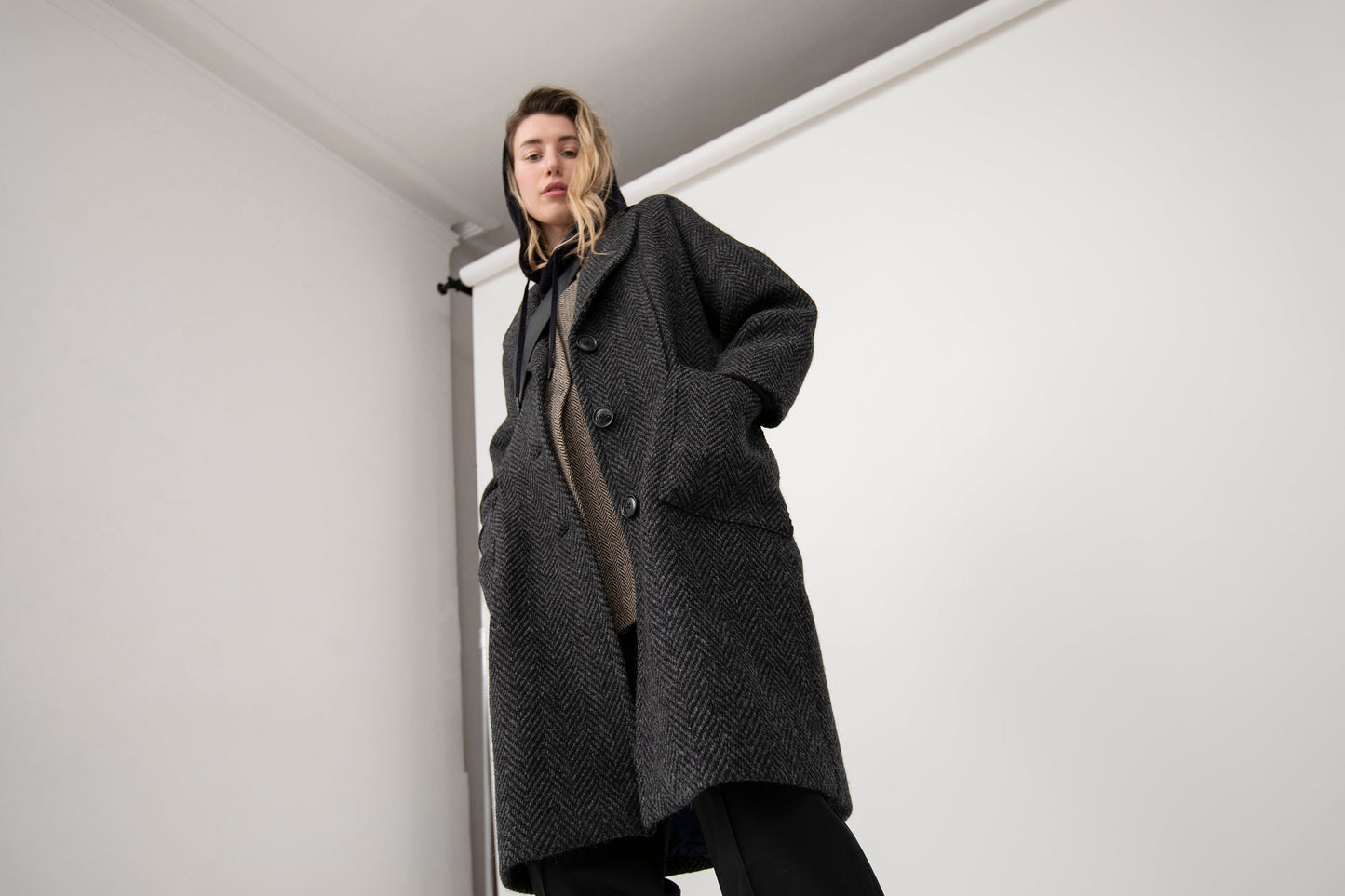 The New Coat in Magee’s Donegal bold herringbone heavy weight 100% wool, charcoal