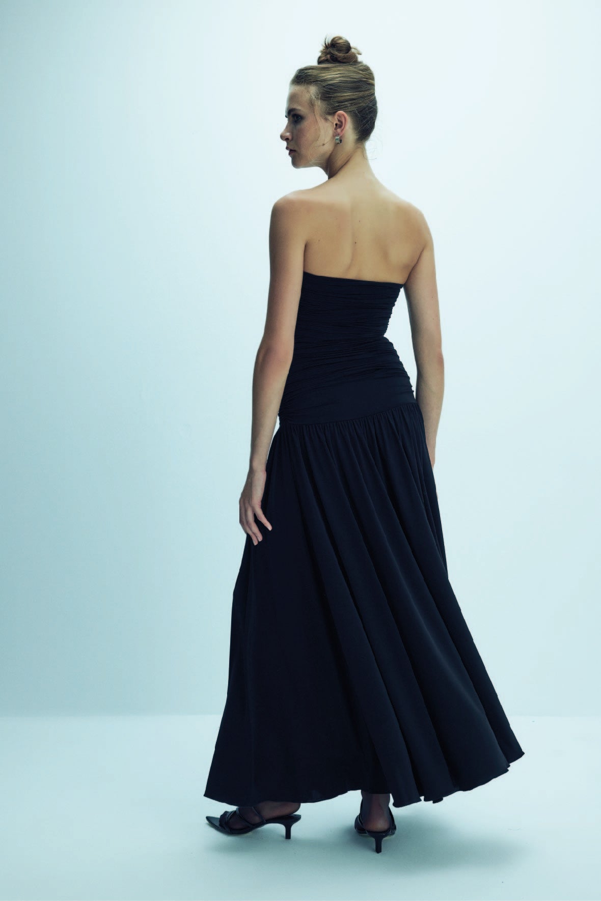 Amber Strapless Jersey Long Dress in Black