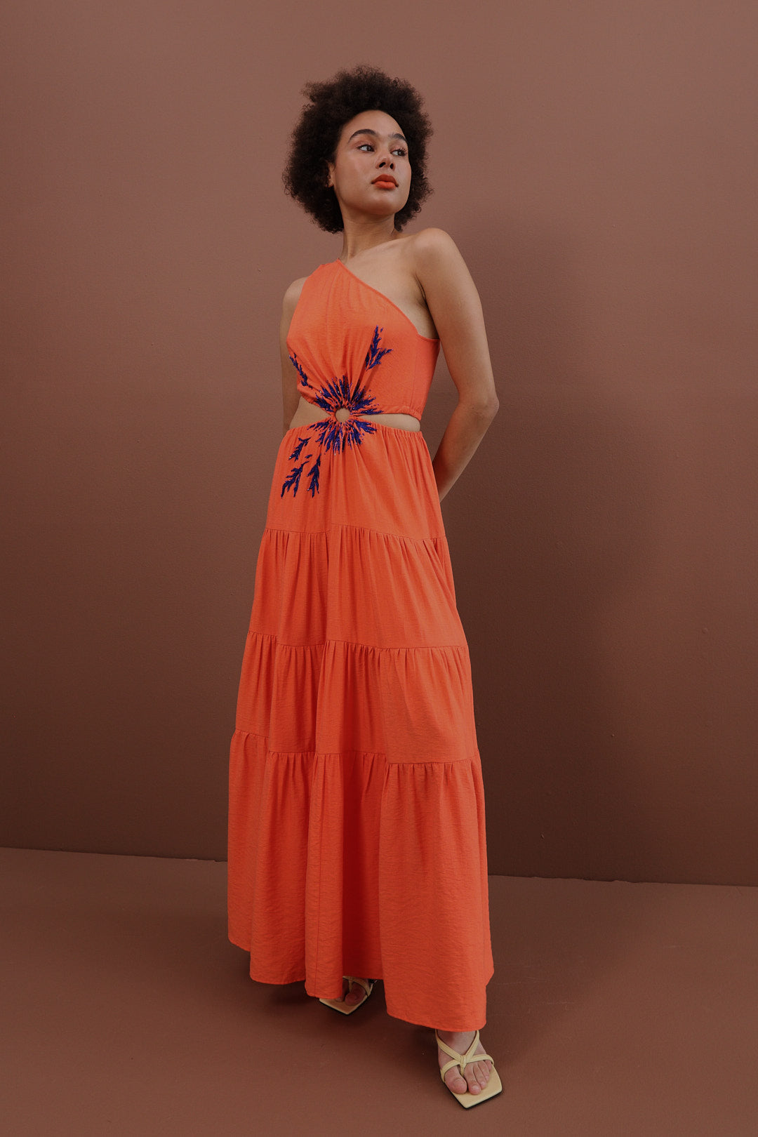Orange dress with hand-made embroidery