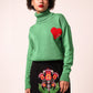 Black cotton turtle neck with a "heart" embroidery