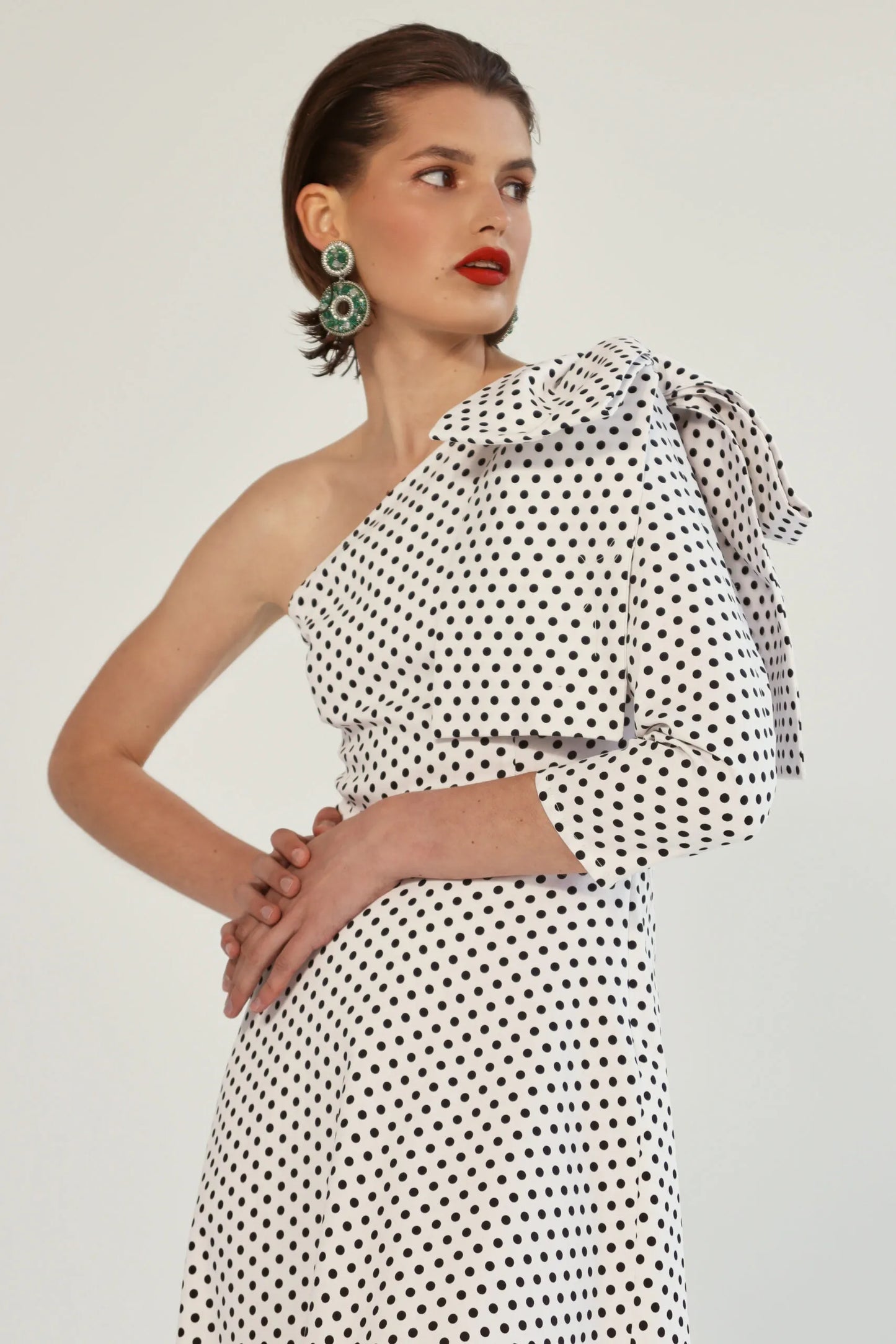 One-shoulder polka dot dress with a bow - Love by Ksenia at LabelRow