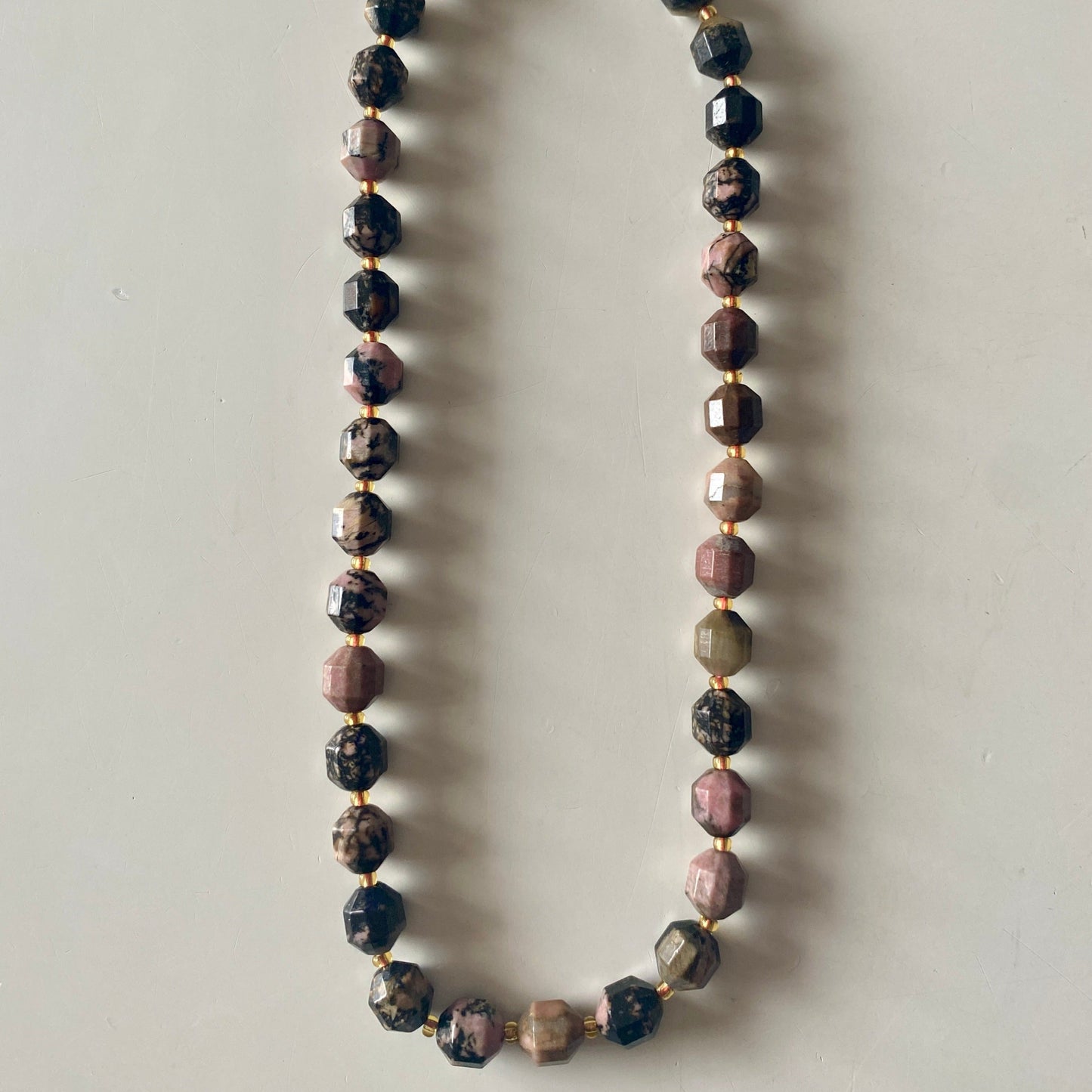 Square Marble Rhodonite Necklace