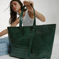 Tote Bag Green printed leather