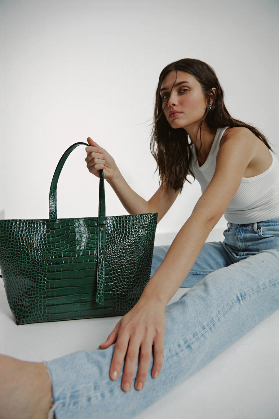 Dark green croc sales embossed tote bag