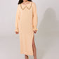 Light yellow knitted dress with hand-made embroidery