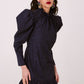 Black Jacquard mini dress with puff-shoulder sleeves