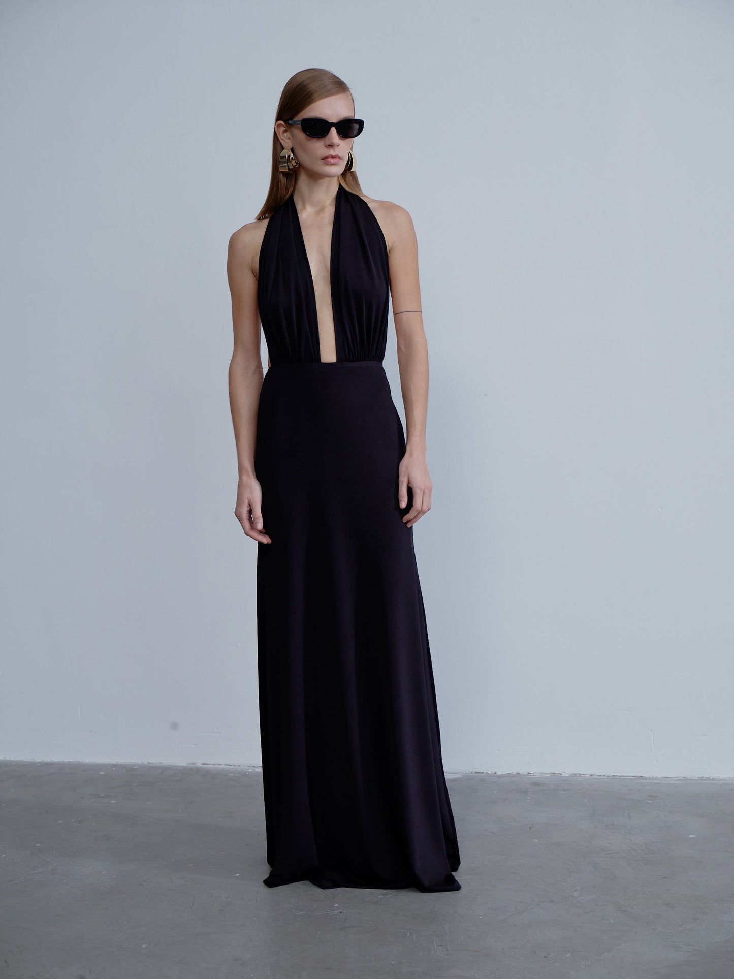 Ines Jersey Long Dress in Noire