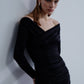 Jilou Draped Jersey Midi Dress in Noire