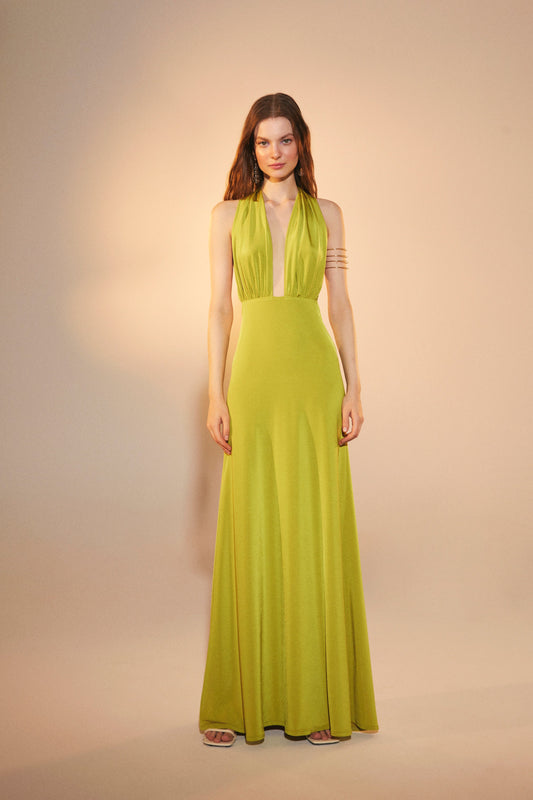 Ines Jersey Long Dress in Green Glow
