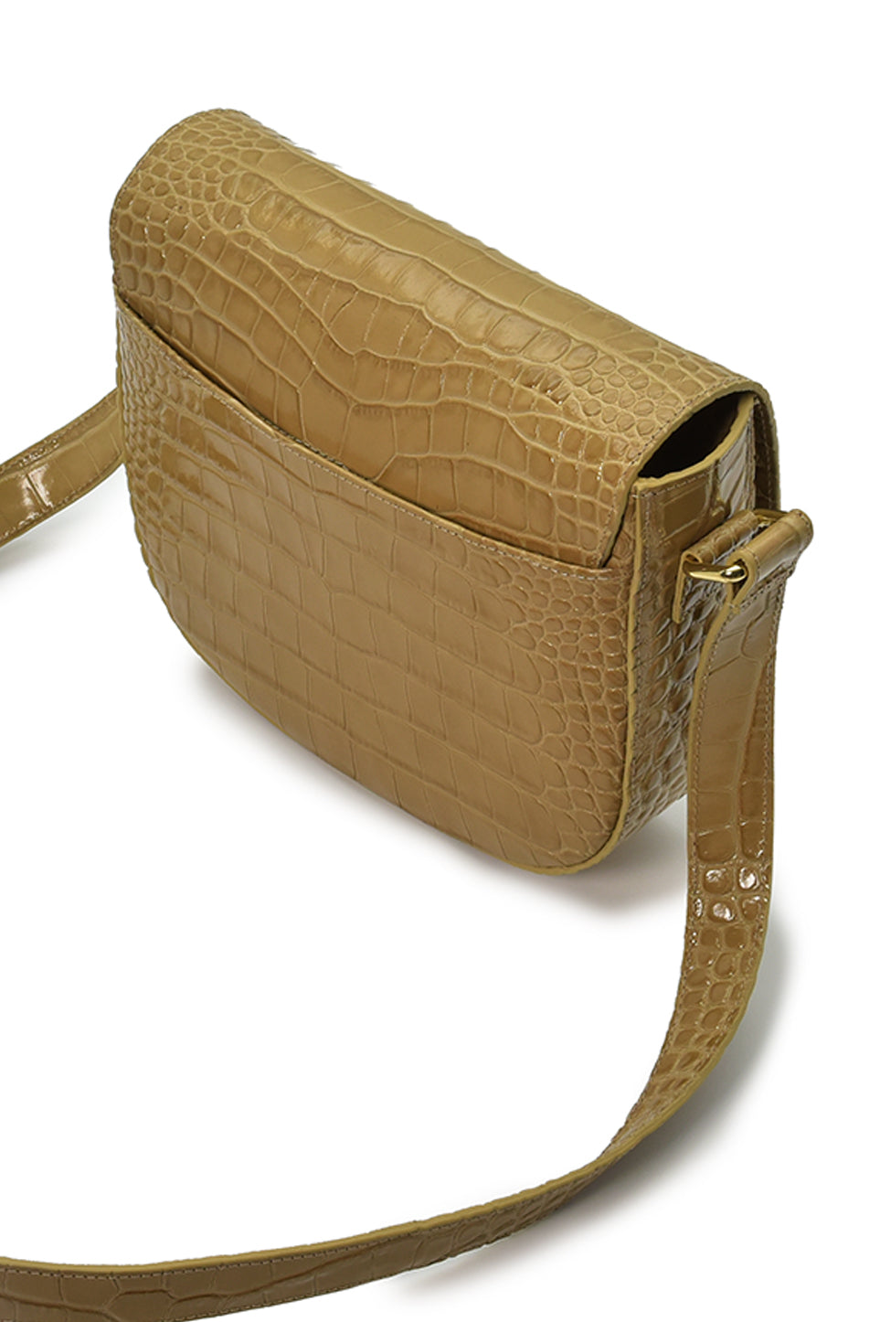 Beige Coconut Embossed Leather Flap Crossbody Bag