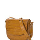 Camel coconut engraved leather flap crossbody bag