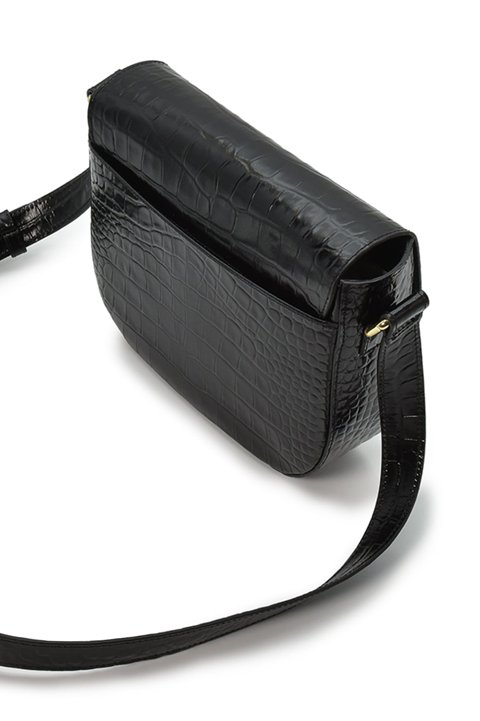 Black Coconut Embossed Leather Flap Crossbody Bag