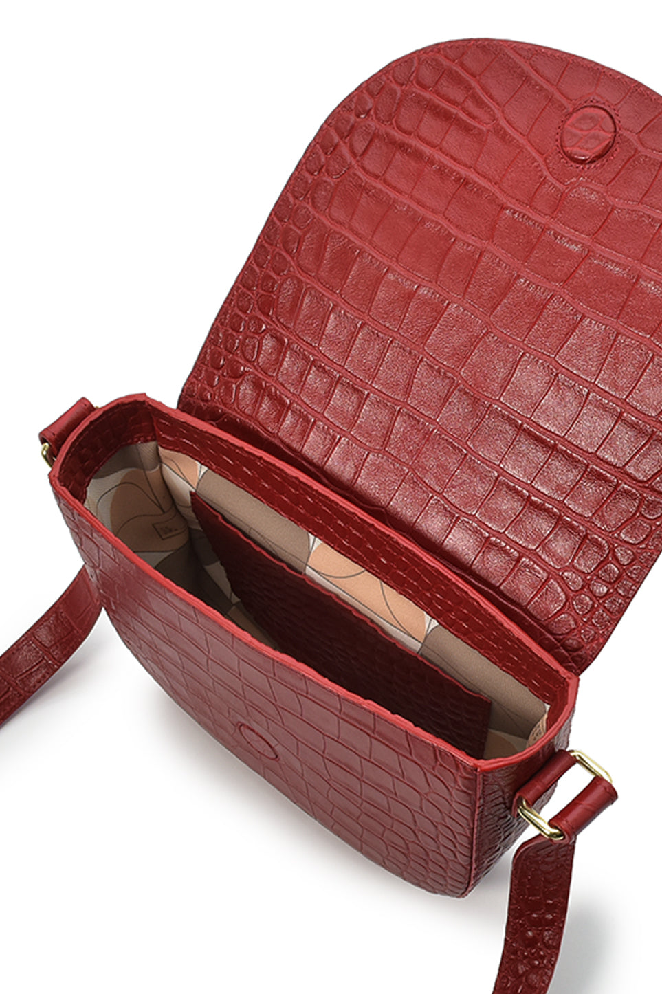 Soft red coconut engraved leather flap shoulder bag