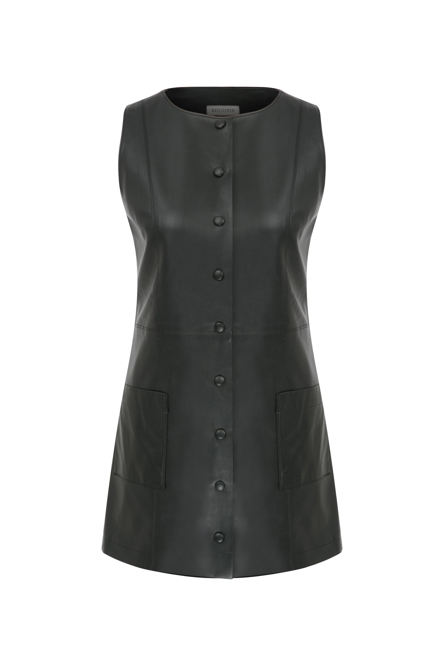 Odette Vegan Leather Mini Dress in Noire