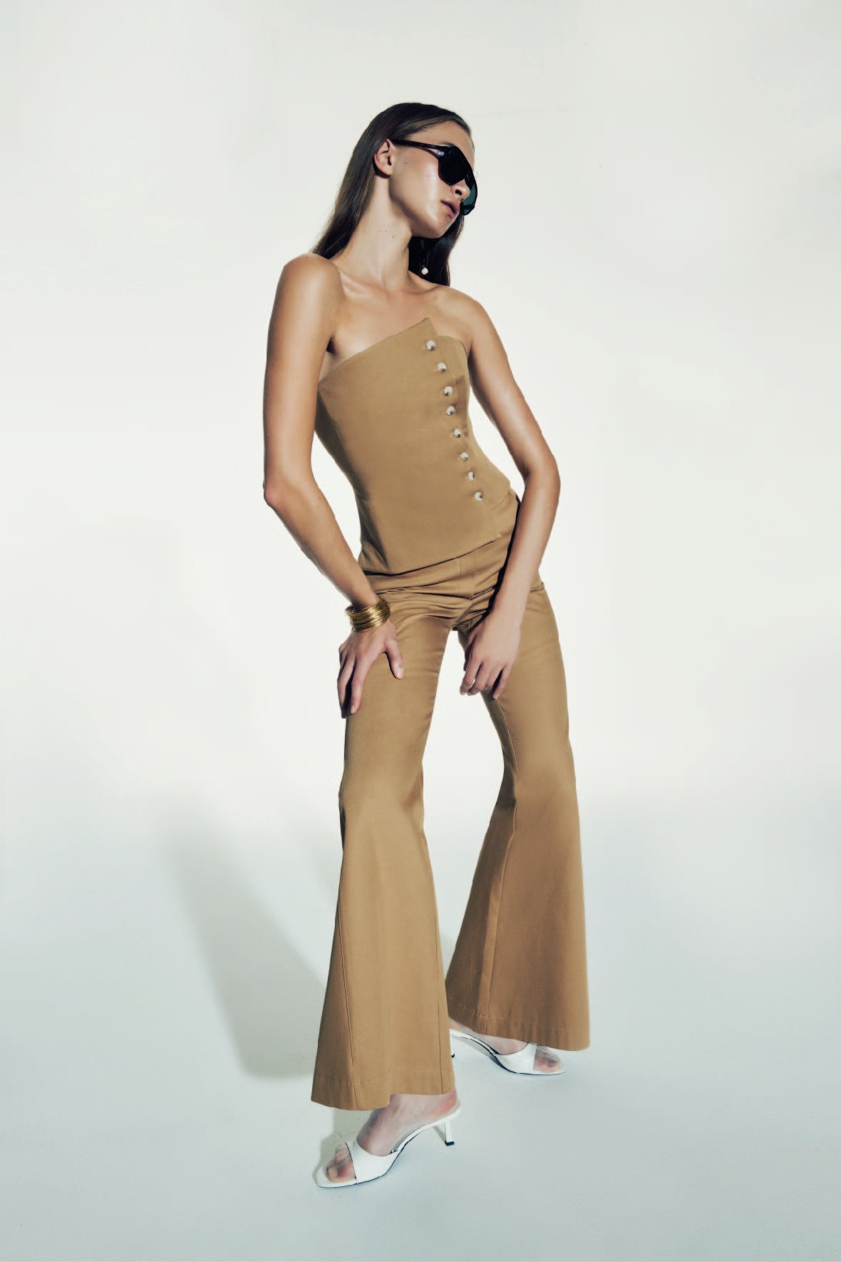 Avrell Cotton Flared Trousers in Golden Straw