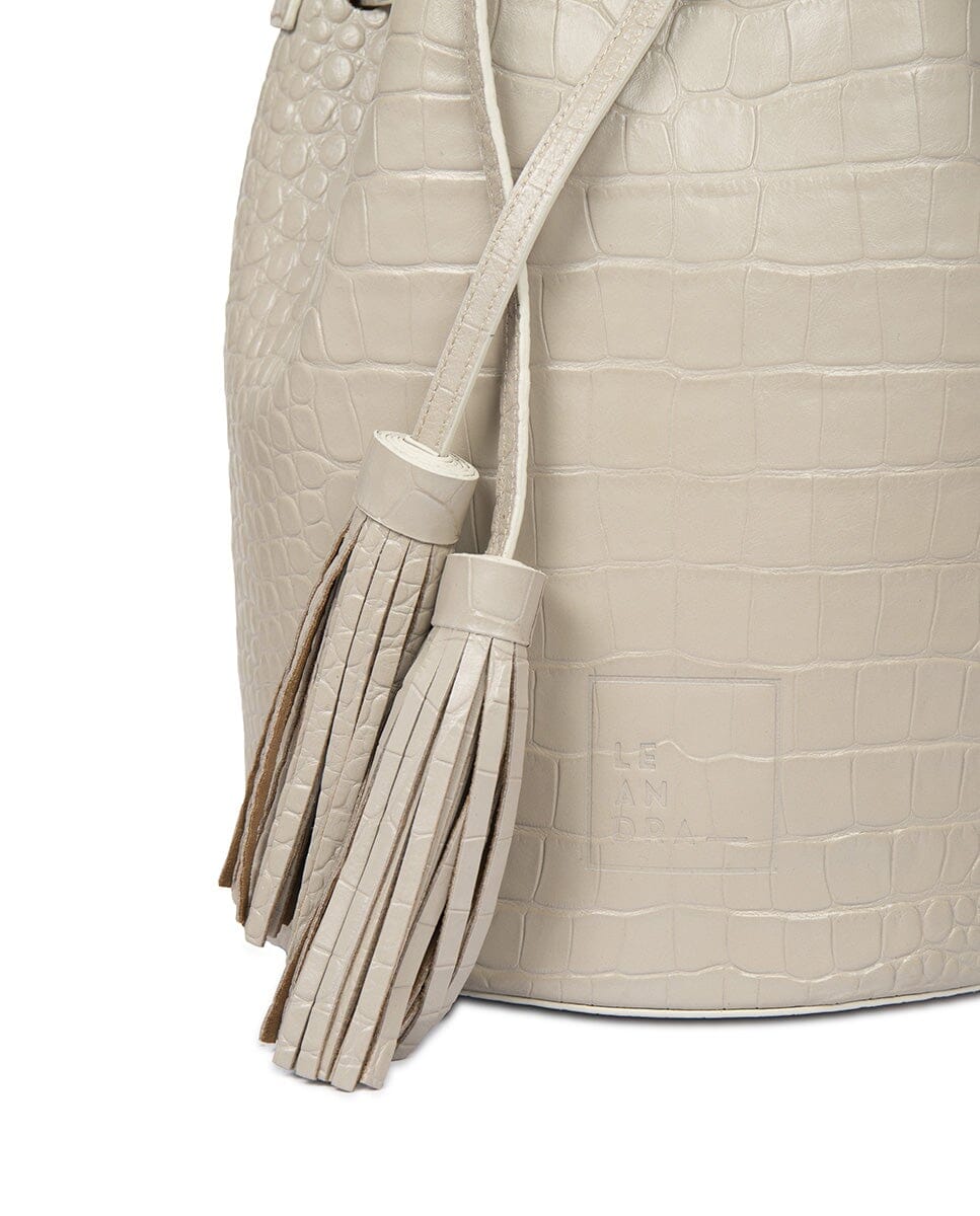 Bucket bag printed in Coco Leather - Light Pearl Crossbody Bags Leandra 