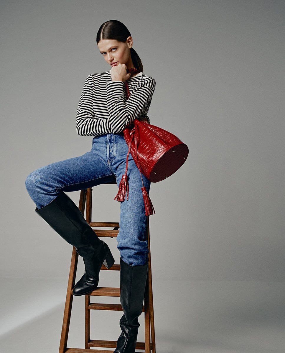 Bucket bag printed in Coco Leather - Red Crossbody Bags Leandra 