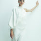 Emillien Asymmetric Satin Dress in White Swan