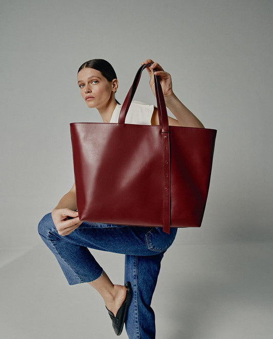 Leather Tote Handbag - Burgundy Tote Bag Leandra 