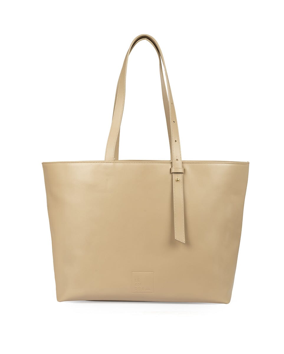 Leather Tote Handbag - Taupe Tote Bag Leandra 