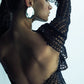Riona Open-Back Crochet Long Dress in Black