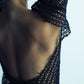 Riona Open-Back Crochet Long Dress in Black